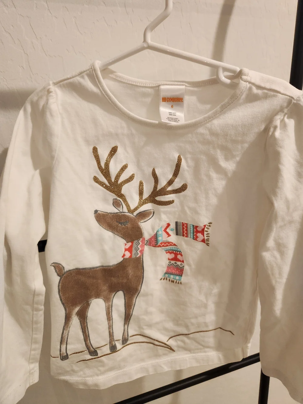 Gymboree White Long-Sleeve Unicorn & Reindeer Holiday Tops